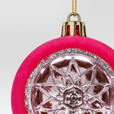  Christmas Flocking Ornament With Reflector Hot Pink - Wondershop™