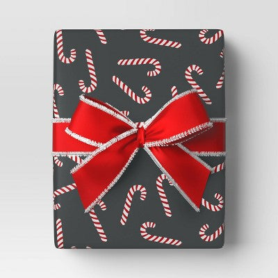  40" 220 Sq Ft Christmas Roll Wrap Candy Canes On Black - Wondershop™