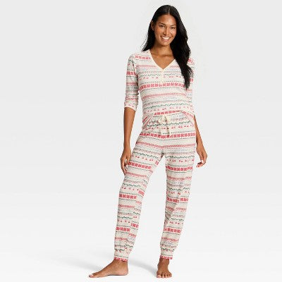  Women's "Let It Snow" Fair Isle Cozy Knit Holiday Matching Family Pajama Pants - Wondershop™ Cream
