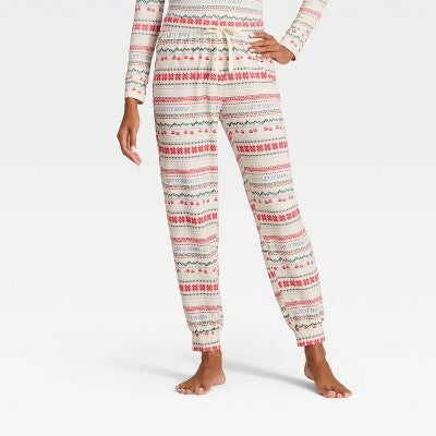  Women's "Let It Snow" Fair Isle Cozy Knit Holiday Matching Family Pajama Pants - Wondershop™ Cream