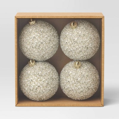  4ct 150mm Christmas Tinsel Ornament Set Champagne Gold - Wondershop™