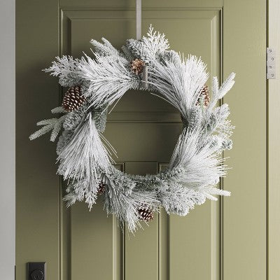  22" Flocked Mixed Greenery With Pinecones Artificial Christmas Wreath - Wondershop™