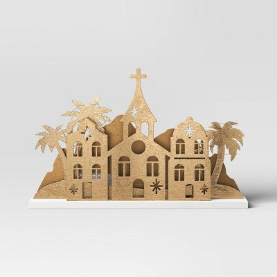  9.3" Christmas Lit Houses And Mountains Scene Decor - Wondershop™