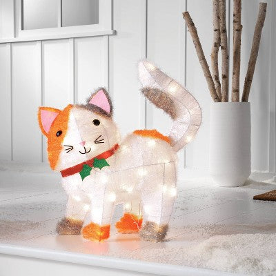 Incandescent Tinsel Calico Cat Christmas Novelty Sculpture Light With Clear Color Light Bulb - Wondershop™