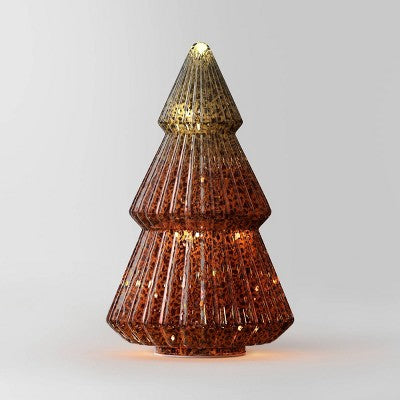  10.25" Battery Operated Lit Glass Christmas Tree Figurine - Wondershop™