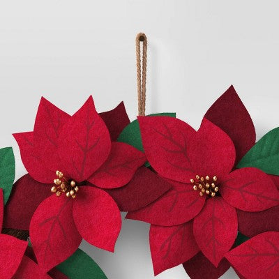  18" Fabric Poinsettia Flower Decorative Christmas Wreath Red/Green - Wondershop™