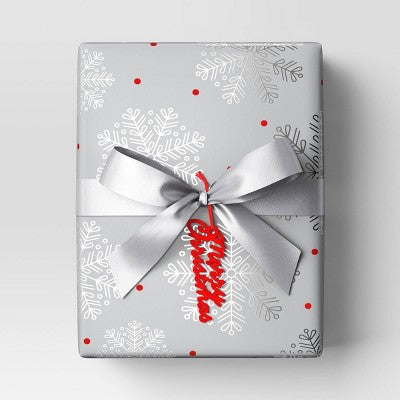  30” 20 Sq Ft Christmas Roll Wrap Silver Snowflake On Grey - Wondershop™