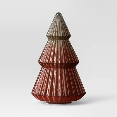  10.25" Battery Operated Lit Glass Christmas Tree Figurine - Wondershop™