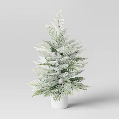  3' Pre-Lit Potted Flocked And Glittered Norfolk Artificial Christmas Tree - Wondershop™