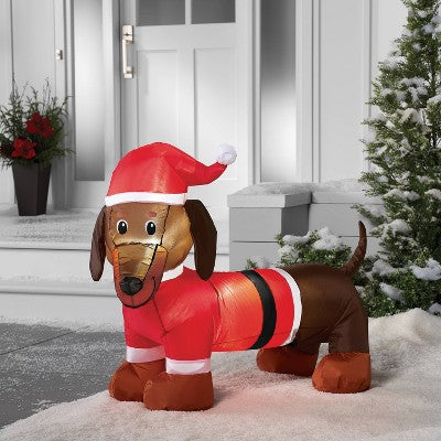  3.5' Christmas Indoor/Outdoor Lighted Inflatable Dachshund In Santa Suit - Wondershop™