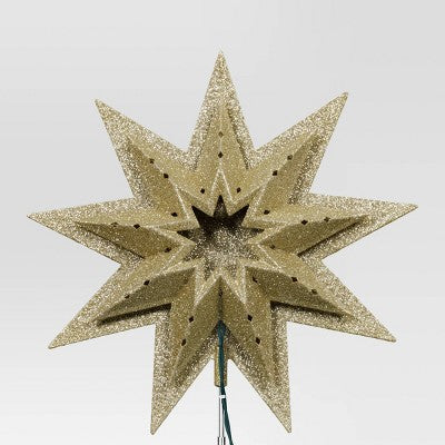  12" Lit-Plastic Gold Glitter Starburst Clear Incandescent Lights Christmas Tree Topper - Wondershop™