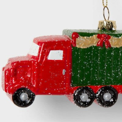  Semi Truck And Trailer Christmas Tree Ornament Red/Green - Wondershop™