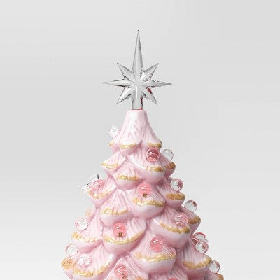  14" Christmas Vintage Pink With Gold Foil Ceramic Tree - Wondershop™
