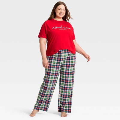  Women's Plaid Microfleece Holiday Matching Family Pajama Pants - Wondershop™ Cream