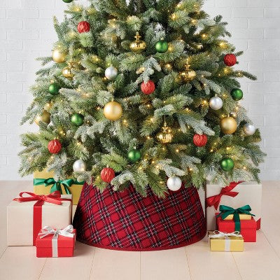  25'' Christmas Roll Up Plaid Tree Collar Red/Green - Wondershop™