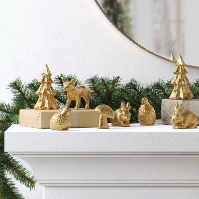  8pk Christmas Poly Figural Decor Set Birds/Bunny/Trees Gold - Wondershop™