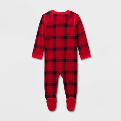  Baby Plaid Ribbed Holiday Matching Family Footed Pajama - Wondershop™ Red/Black