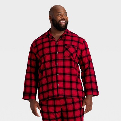  Men's Plaid Flannel Long Sleeve Shirt And Pants Holiday Matching Family Pajama Set - Wondershop™ Red/Black