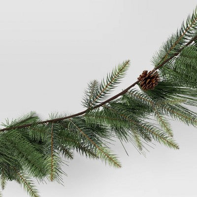  6' Christmas Unlit Icy Glitter Mixed Green With Pinecones Garland - Wondershop™
