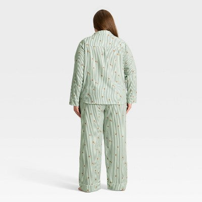  Women's Gingerbread Striped Flannel Long Sleeve Shirt And Pants Holiday Matching Family Pajama Set - Wondershop™ Cream
