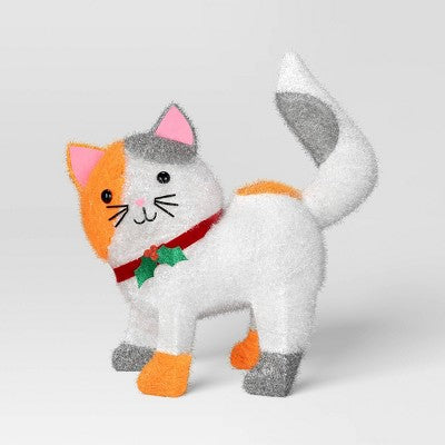  Incandescent Tinsel Calico Cat Christmas Novelty Sculpture Light With Clear Color Light Bulb - Wondershop™