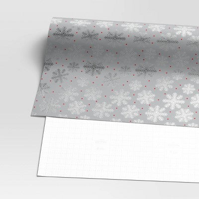  30” 20 Sq Ft Christmas Roll Wrap Silver Snowflake On Grey - Wondershop™