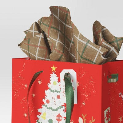  30ct Christmas Tissue Paper Brown Plaid/Red/White - Wondershop™