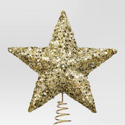  11" Unlit Gold Star Sequins And White Pearl Beads Christmas Tree Topper - Wondershop™