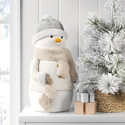  Fabric Snowman Figurine With Stocking - Wondershop™ White