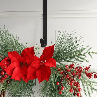  22" Christmas Unlit Asymmetrical Red Poinsettia Wreath - Wondershop™