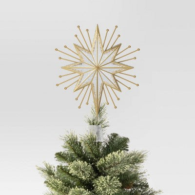  14.5" Lit-Led Gold Starburst Painted Gold Beads Warm White Lights Christmas Tree Topper - Wondershop™