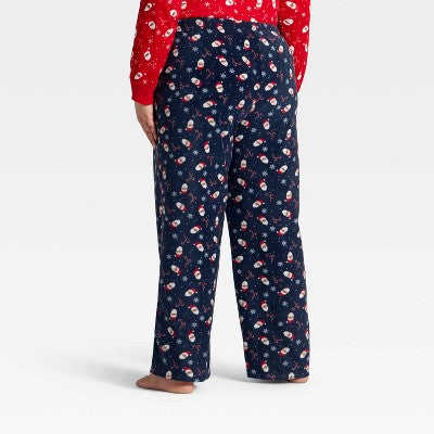 Women's Santa Print Microfleece Holiday Matching Family Pajama Pants - Wondershop™ Navy Blue