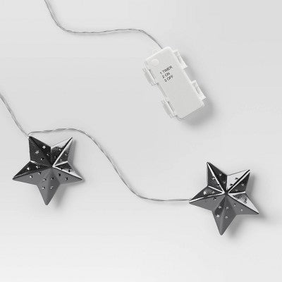  10ct LED Battery Operated Silver Star Christmas Novelty String Lights Warm White - Wondershop™