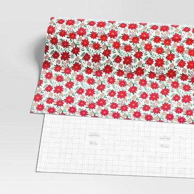  30" 50 Sq Ft Christmas Roll Wrap Poinsettia On Cream - Wondershop™