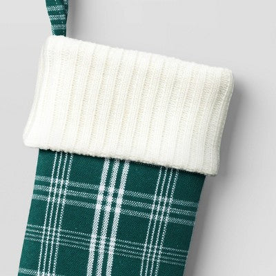  20" Christmas Plaid Stocking With Cuff Green Base - Wondershop™