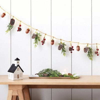  6' Battery Operated Lit Pinecone With Acorns And Berries Decorative Wall Garland Brown/Green - Wondershop™
