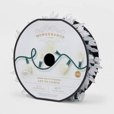  150ct LED C6 Faceted Christmas String Lights Warm White With Green Wire - Wondershop™