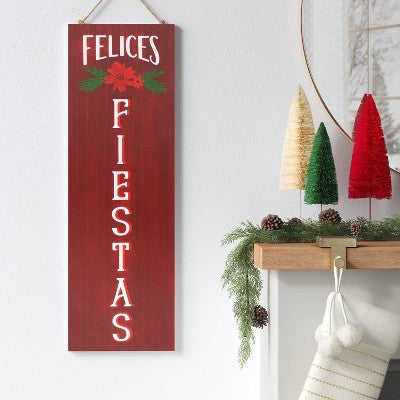  Reversible 'Felices Fiestas' To 'Feliz Navidad' Wood Christmas Wall Décor Dark Red/White - Wondershop™