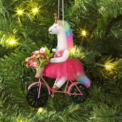  5" Christmas Fabric Unicorn With Bike Ornament - Wondershop™