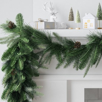  6' Christmas Unlit Icy Glitter Mixed Green With Pinecones Garland - Wondershop™