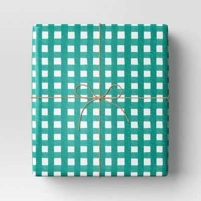  30” 90 Sq Ft Christmas Roll Wrap Green/White Gingham Check - Wondershop™