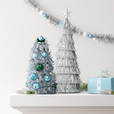  8" Christmas Tinsel Tree With Flower - Wondershop™