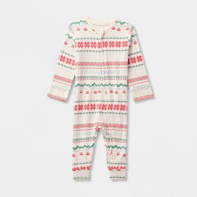  Baby "Let It Snow" Fair Isle Cozy Knit Holiday Matching Family Pajama Union Suit - Wondershop™ Cream