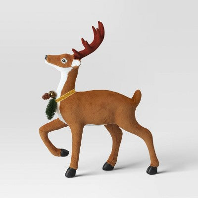  17" Flocked Deer With Greenery Animal Sculpture - Wondershop™ Brown