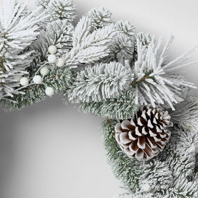  28" Flocked Mixed Greenery With Berries And Pinecones Artificial Christmas Wreath - Wondershop™