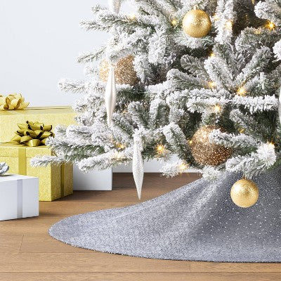  48" Sequined Fabric Christmas Tree Skirt Silver - Wondershop™
