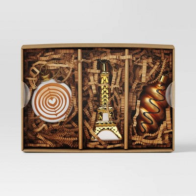  3pc Christmas Gift Ornament Set Glass Paris - Wondershop™