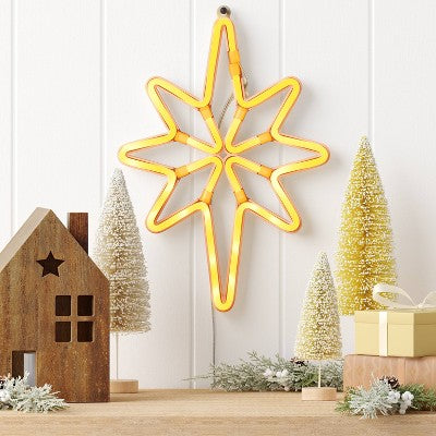  LED Battery Operated Neon Star Hangable Sign Warm White - Wondershop™