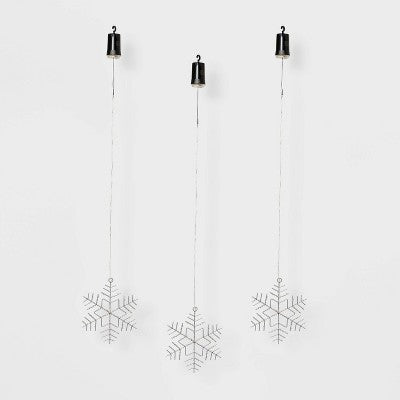  3pk Battery Operated LED Hanging Metal Snowflake Christmas Lights - Wondershop™: Indoor/Outdoor Use With Timer