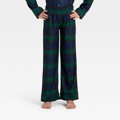  Kids' Plaid Long Sleeve Shirt And Pants Holiday Matching Family Pajama Set - Wondershop™ Navy Blue